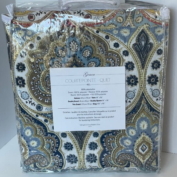 Hand-Sewn Genoa Paisley Twin Quilt 68x86 Cotton Reversible Bedspread Courtpointe - Picture 2 of 9